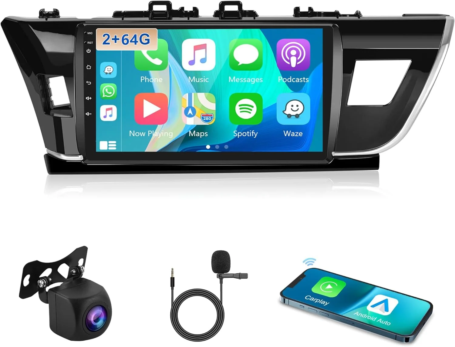 THONZER for Toyota Corolla 2013-2016 Android Car Stereo with Wireless Carplay, 10.1 Inch Touch Screen Car Radio with GPS Navigation Bluetooth FM HiFi WiFi Android Auto + Backup Camera