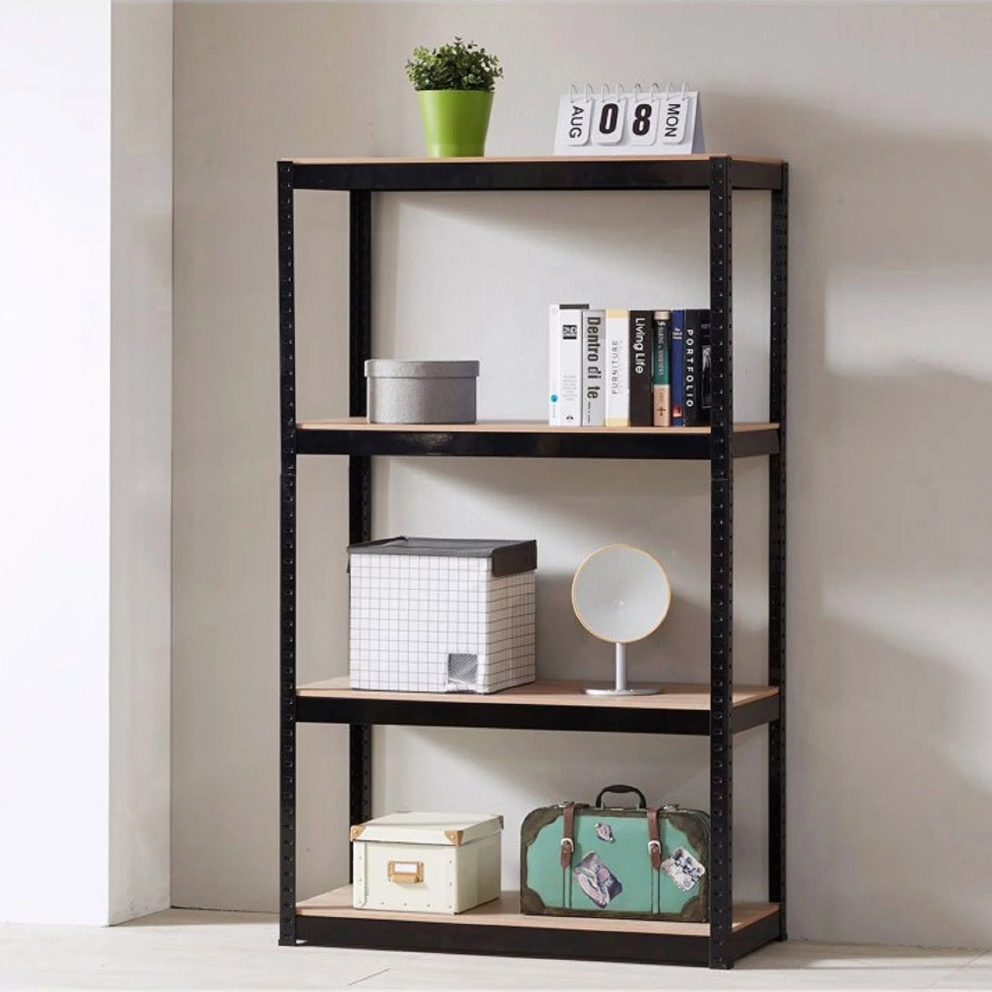 Storage Rack Shelving Unit Storage Shelf Steel Garage Utility Rack 4-Shelf Adjustable Shelves Heavy Duty Display Stand for Books, Kitchenware, Tools Bolt-Free Assembly 31.49