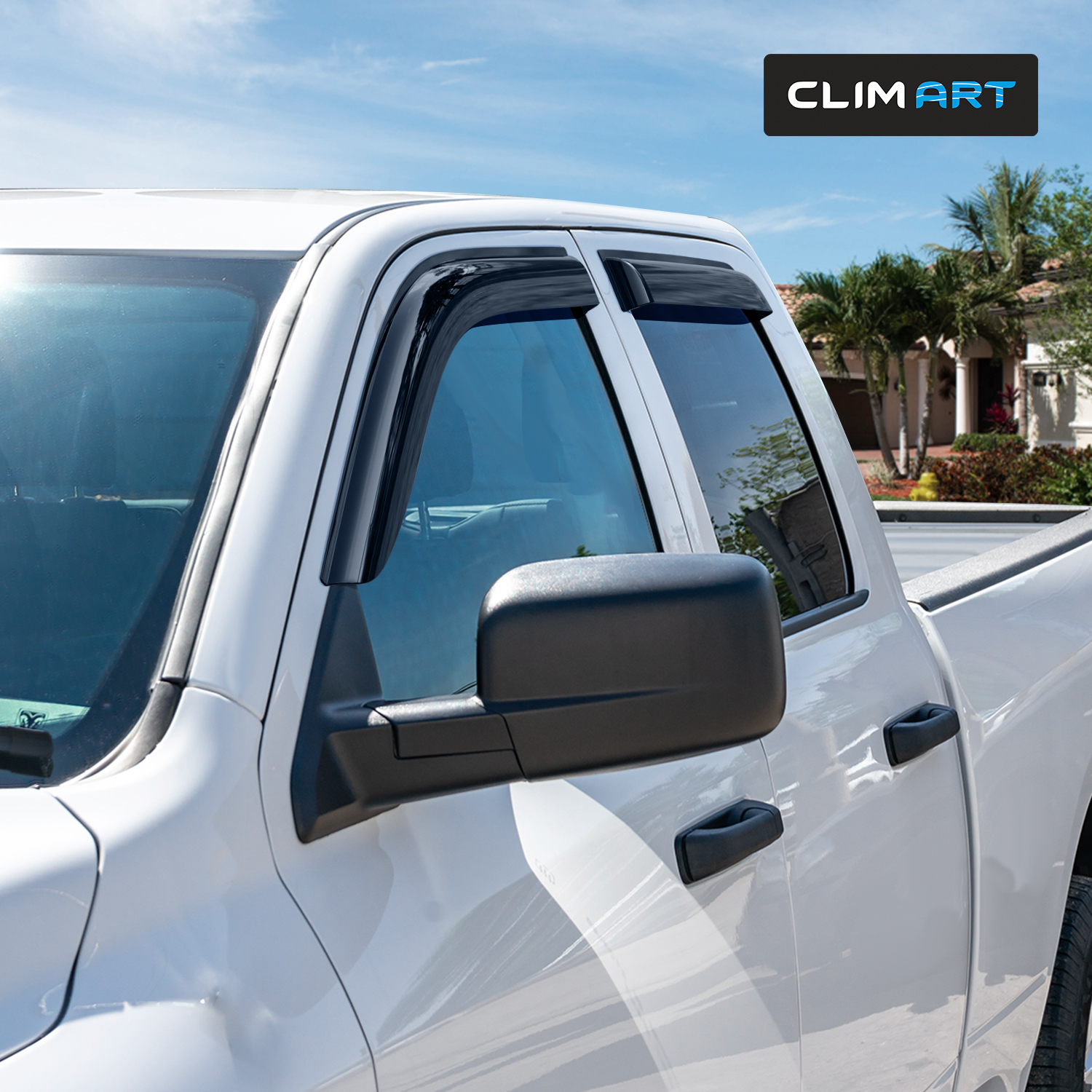 CLIM ART Incredibly Durable Rain Guards for Dodge RAM 1500 2009-2018 Quad Cab, Tape-on Window Deflectors, Vent Deflector, Vent Window Visors, Dark Smoke, Truck Accessories, 4 pcs- 409213
