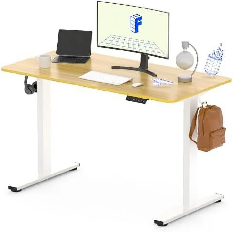 GVJMTKP Standing Desk  Whole-Piece Desktop 48 x 24 Inches Height Adjustable Desk Stand up Desk Home Office Table for Computer Laptop (White Frame & Maple Desktop)