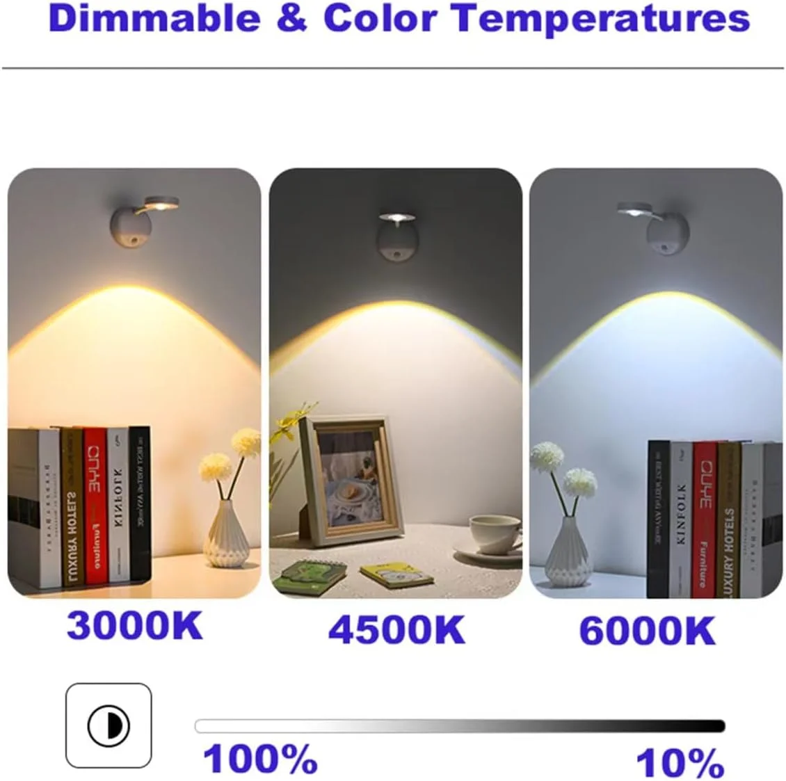 Motion Sensor Cordless Picture Lights,3 Color Temperature Art Display Lights, Led Dimmable Rechargeable Wall Lamp with Rotate Gooseneck Arm for Paintings,Tap Lights, Push Lights for Closet
