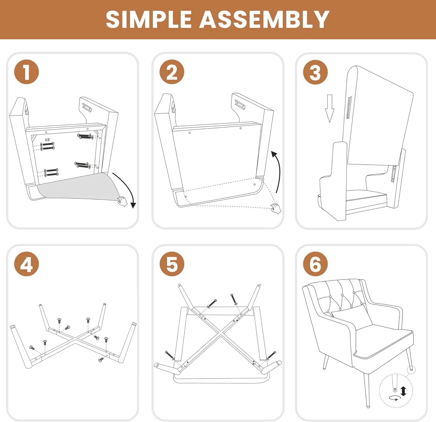 U-ToBe Accent Chair, Living Room Chair Mid Century PU Leather Armchair Lumbar Pillow, Comfy Upholstered Reading Chair Wood Leg Bedroom Lounge Brown