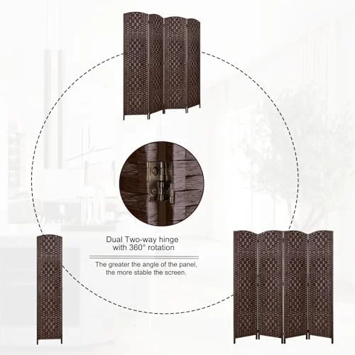 YPDRYGV Room Divider  Room Dividers and Folding Privacy Screens  16" Privacy Screen 4 Panels Room Divider Wall Partition Room Dividers Panel Screen 6 ft.Tall  Brown