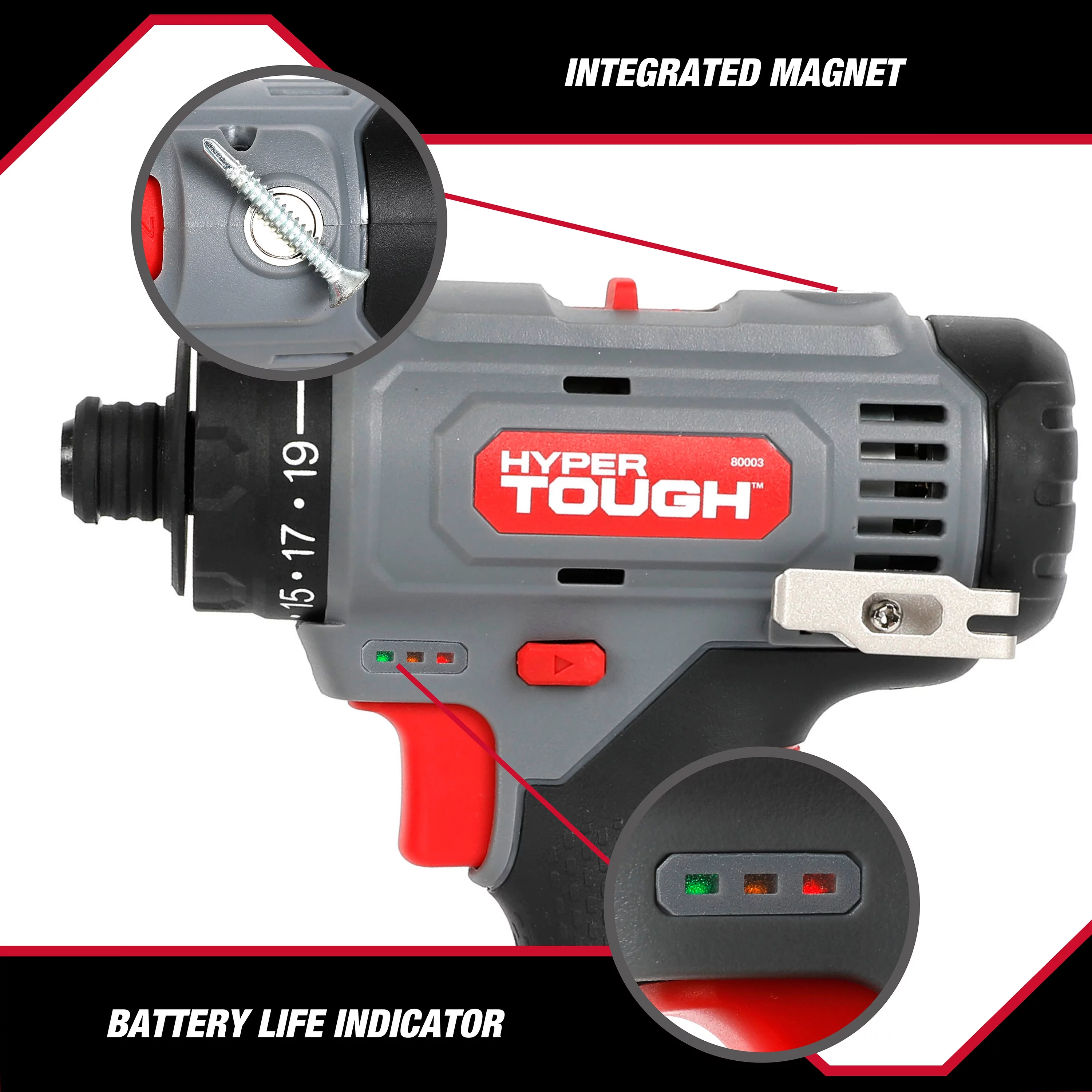 Hyper Tough 12V Max Lithium-Ion 3-in-1 Multi-Head Power Drill Set with 1.5Ah Battery and Charger, 80003