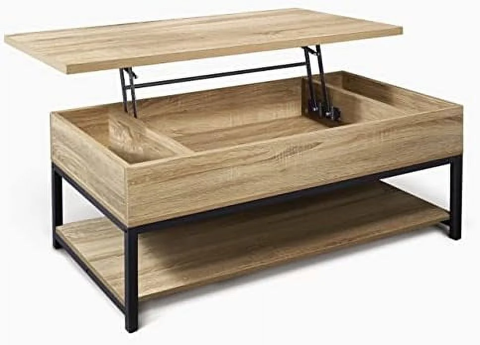 TJUNBOLIFE Lift Top Coffee Table w/  Coffee Table w/Bottom Open    Coffee Table w/Lift Top for Living Room  Rising Top Coffee Table w/Hidden Compartment   41" Rustic Oak