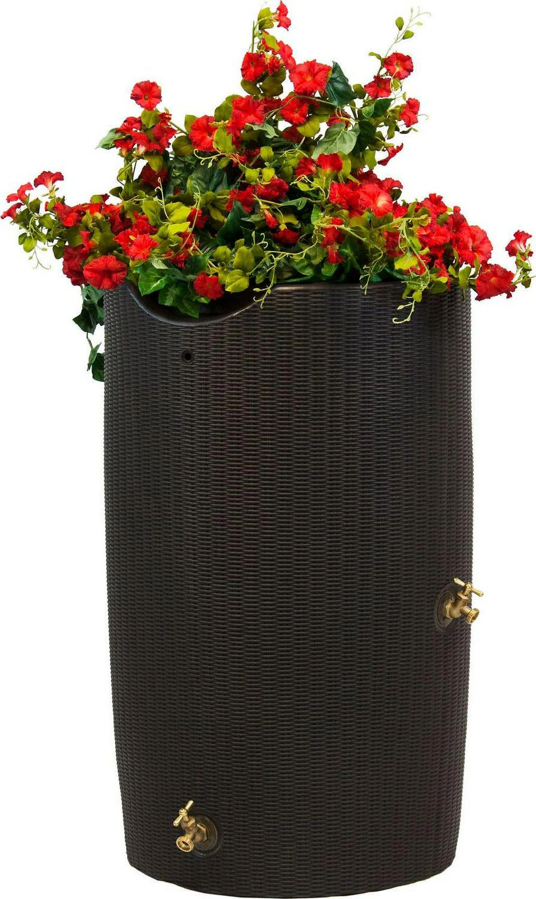 Good Ideas 50 gal. Impressions Bali Rain Saver Barrel with Planter Top, Dark Brown