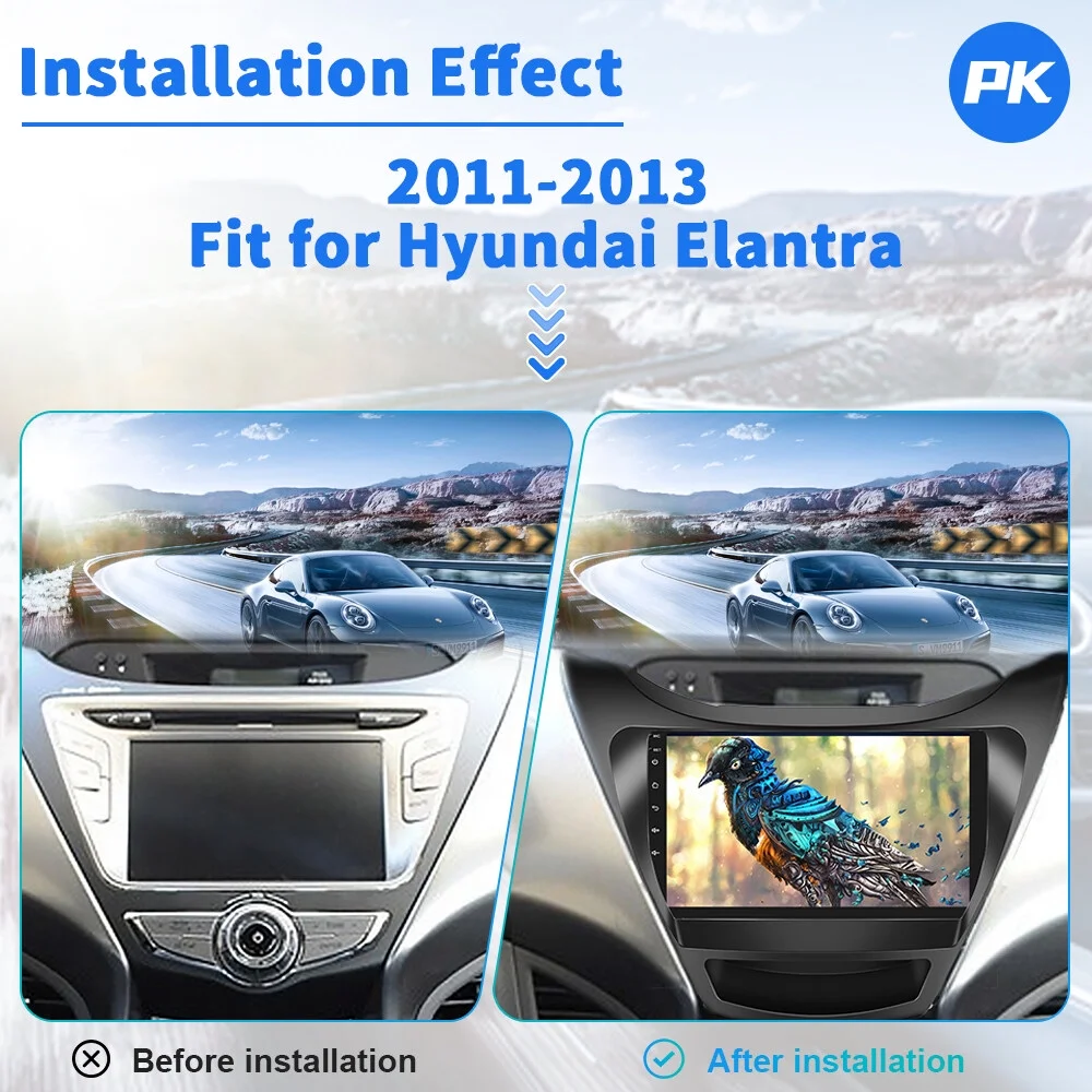 Podofo 2+64G for Hyundai Elantra 2012-2013 Wireless Carplay Android Auto 9'' Car Stereo Radio Android 13 HD 1080P WIFI GPS FM Bluetooth,with AHD Backup Camera