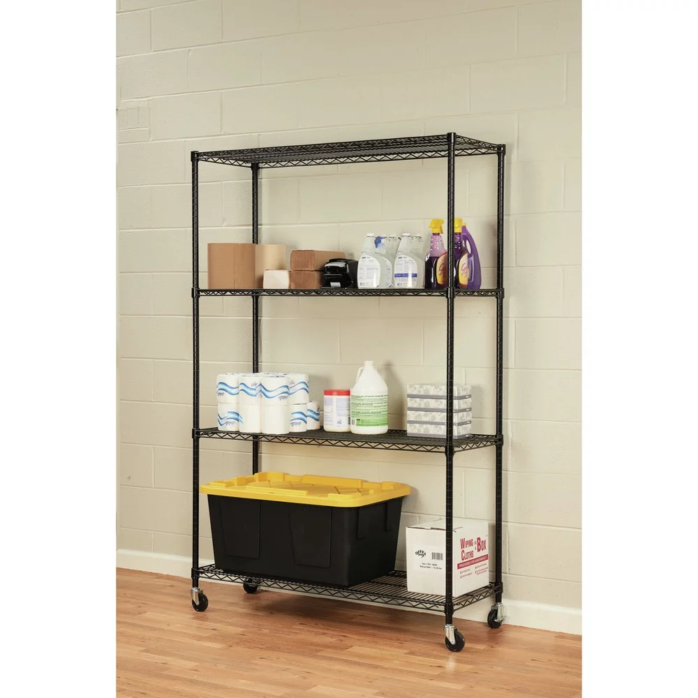 Alera Complete Wire Shelving Unit with Casters, Four-Shelf, 48