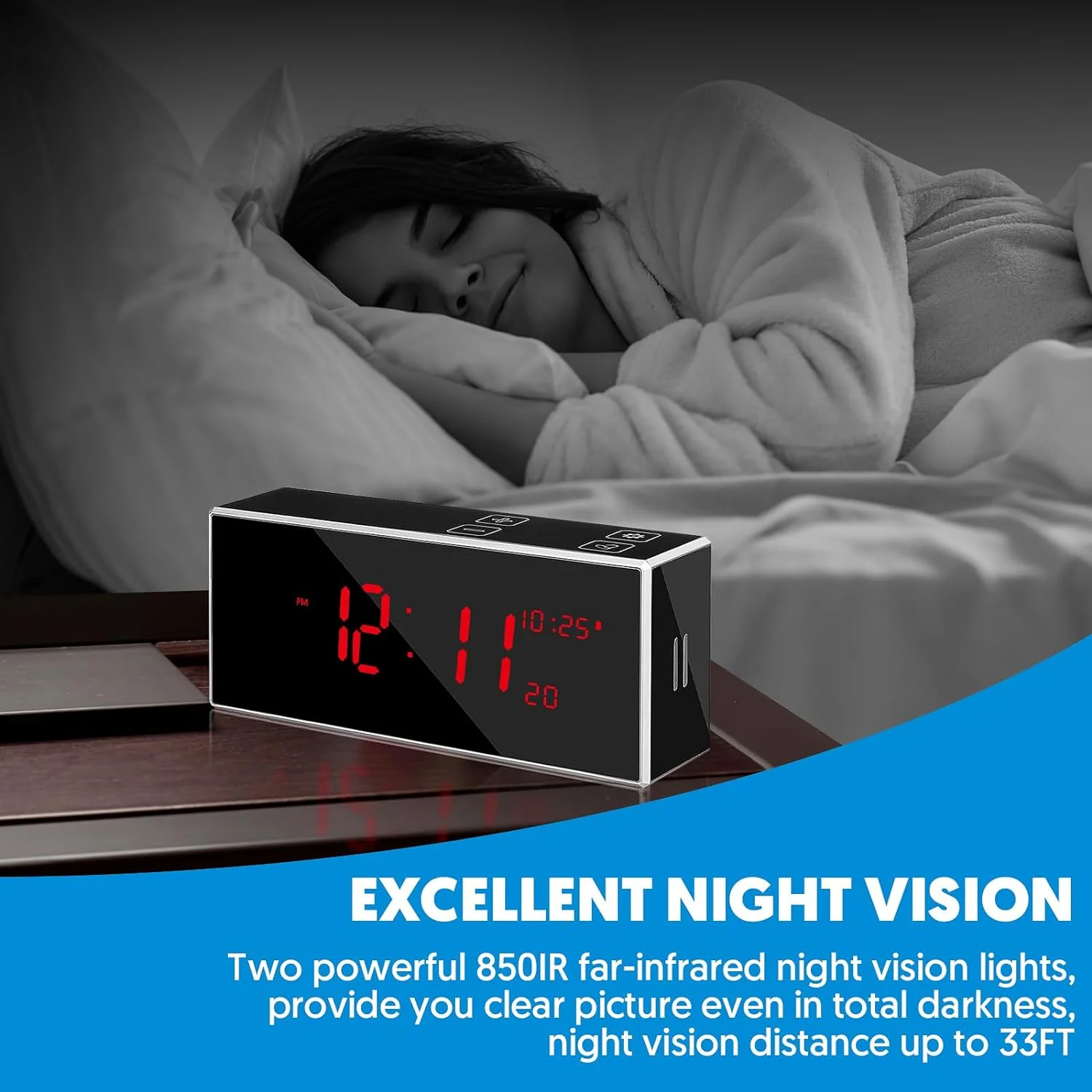 Hidden Spy Camera Alarm Clock with Stronger Night Vision 4K Wireless WiFi Smart Nanny spy Cam Motion Detection 160°Wide-Angle Fisheye Lens Security Surveillance Camera(2.4/5Ghz)