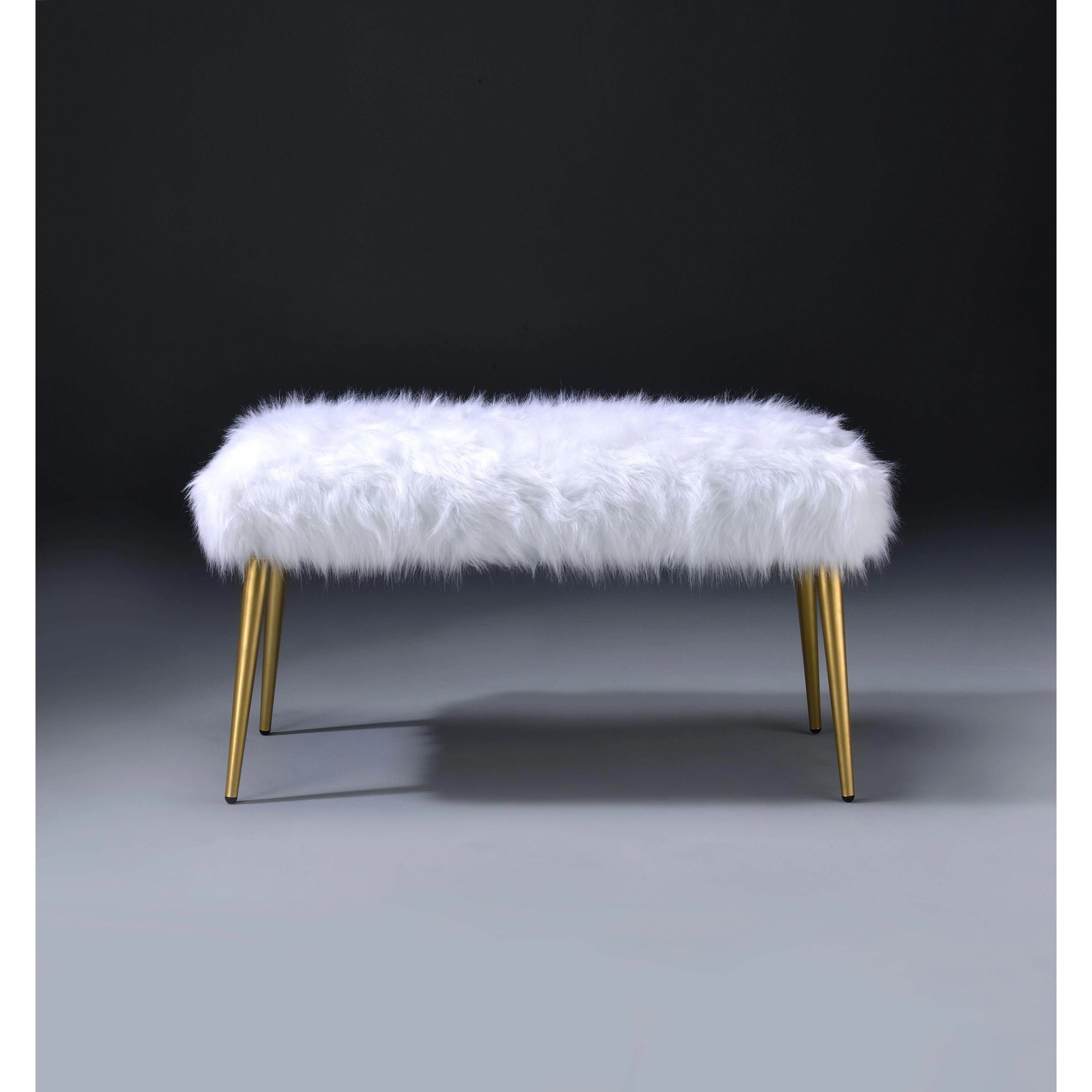 ACME Bagley II Bench in White Faux Fur & Gold 96450