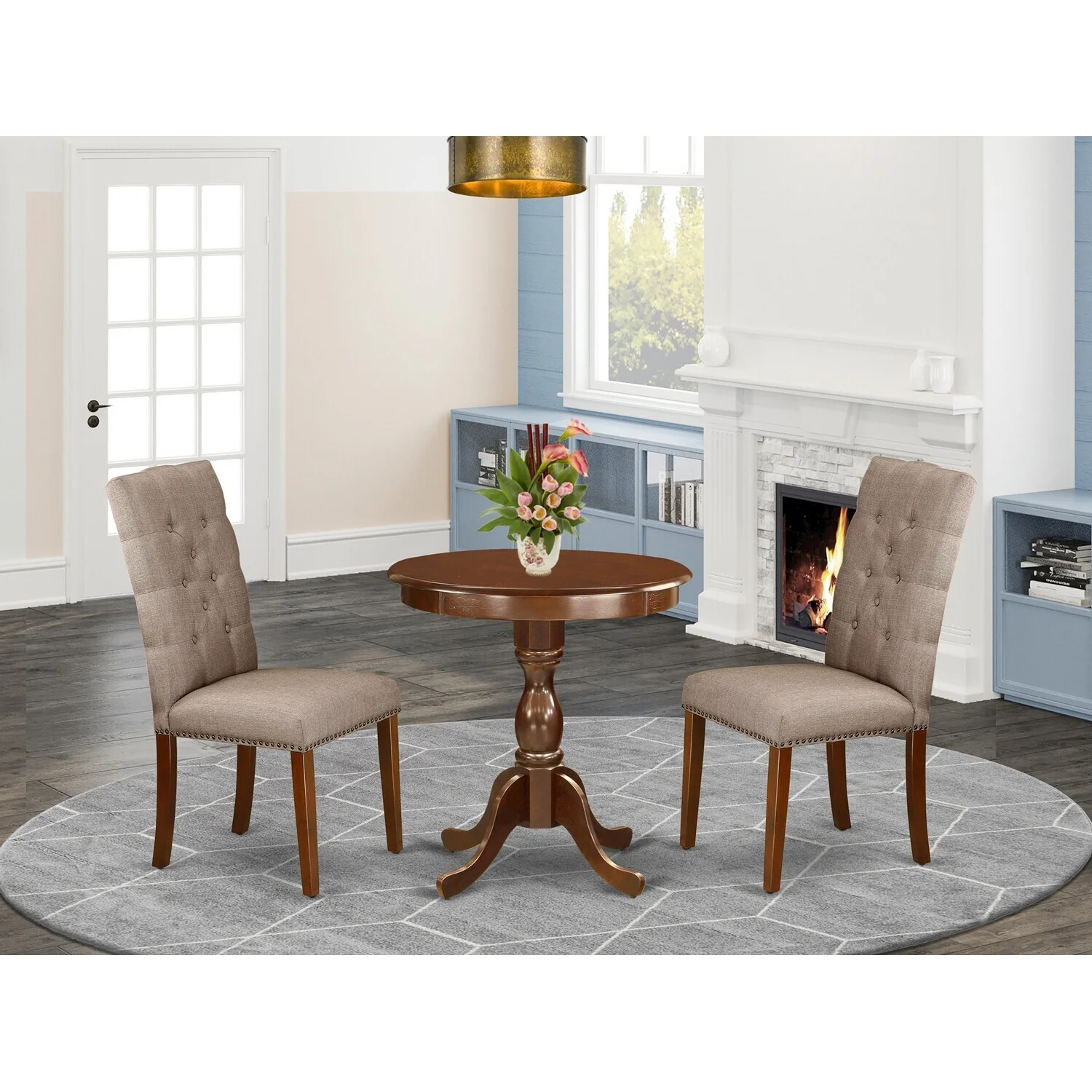 HomeStock Farmhouse Fresh 3Pc Modern Dining Table Set 2 Dining Padded Chairs And 1 Kitchen Table (Mahogany Finish)