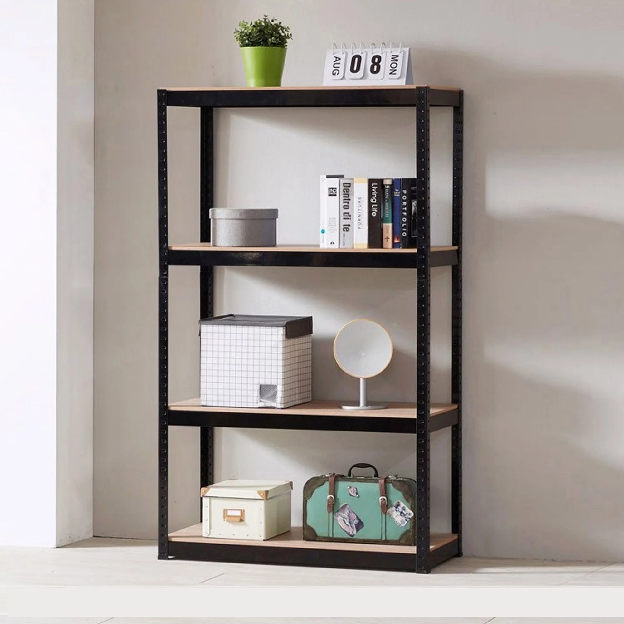 Storage Rack Shelving Unit Storage Shelf Steel Garage Utility Rack 4-Shelf Adjustable Shelves Heavy Duty Display Stand for Books, Kitchenware, Tools Bolt-Free Assembly 31.49