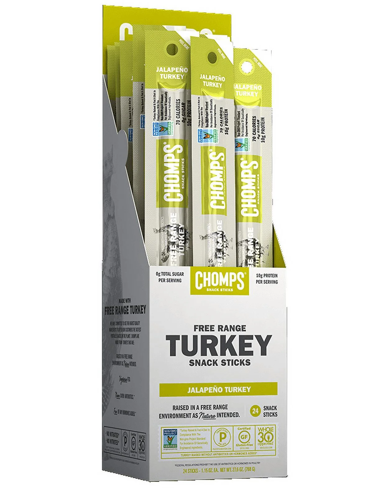 CHOMPS Jalapeño Turkey Jerkey Sticks 24ct 1.15oz