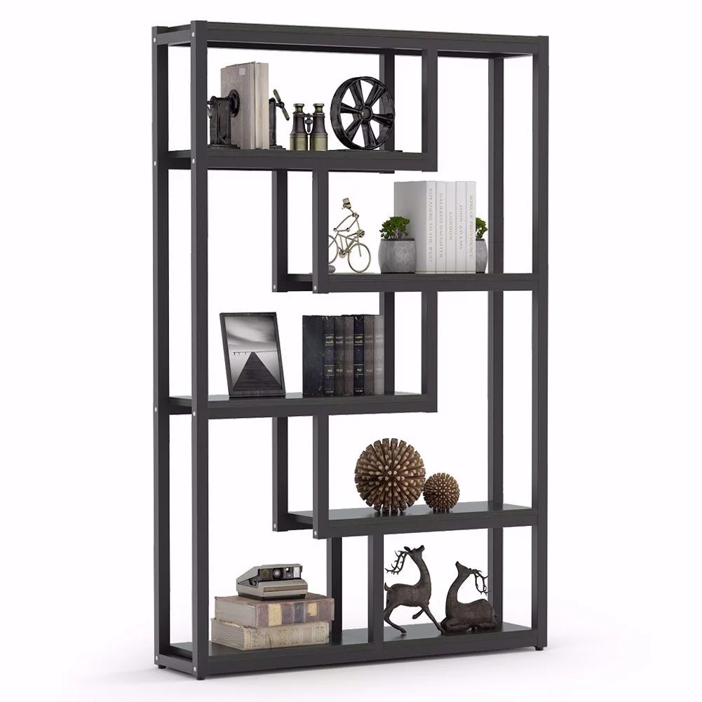 Tribesigns 5-Shelf Modern Bookshelf, Industrial Etagere Bookcase, Open Display Shelves with Sturdy Metal Frame, Black