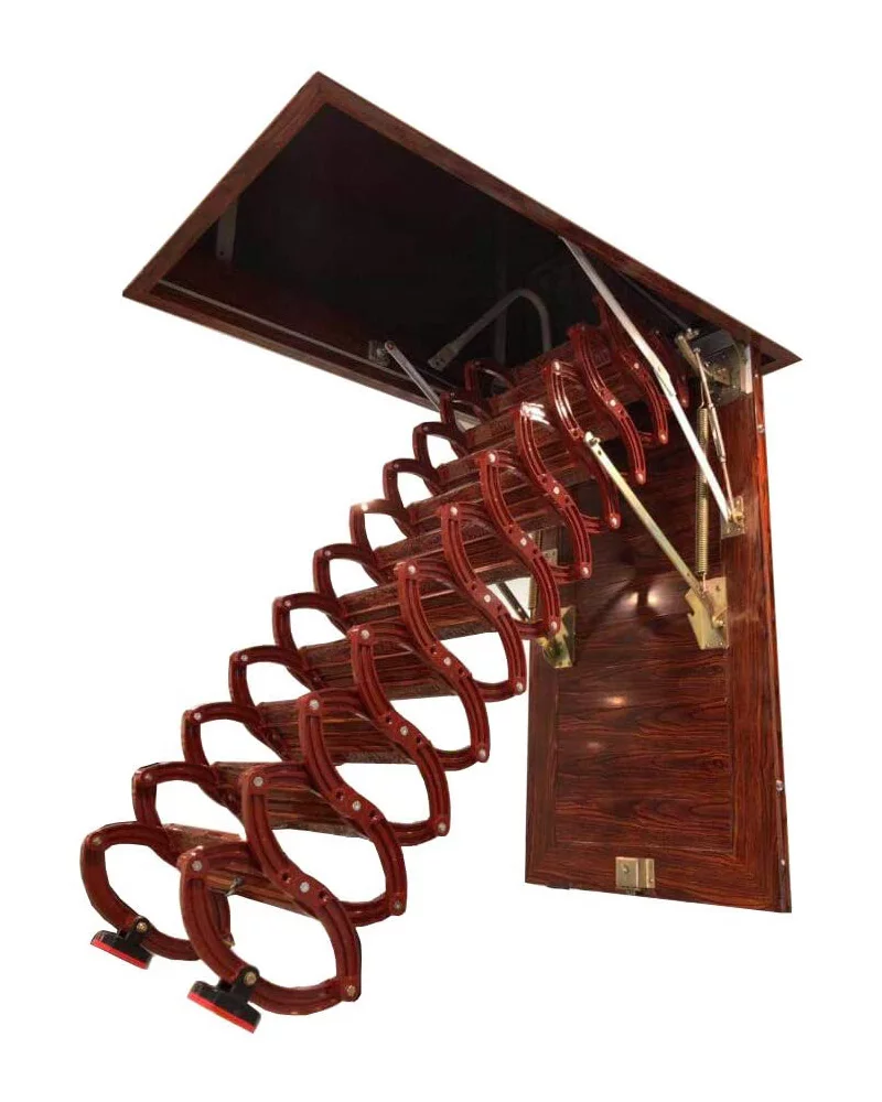 INTSUPERMAI Ceiling Pulldown Attic Folding Ladder 12 Steps 9.8ft Height Red Titanium Magnesium Alloy