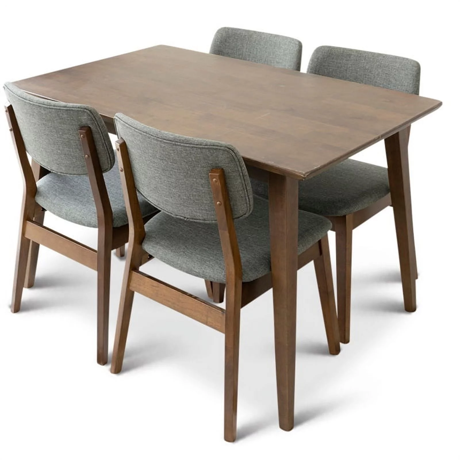 Brock Modern Solid Wood Walnut Dining Room & Kitchen Table and 4 Chair Set