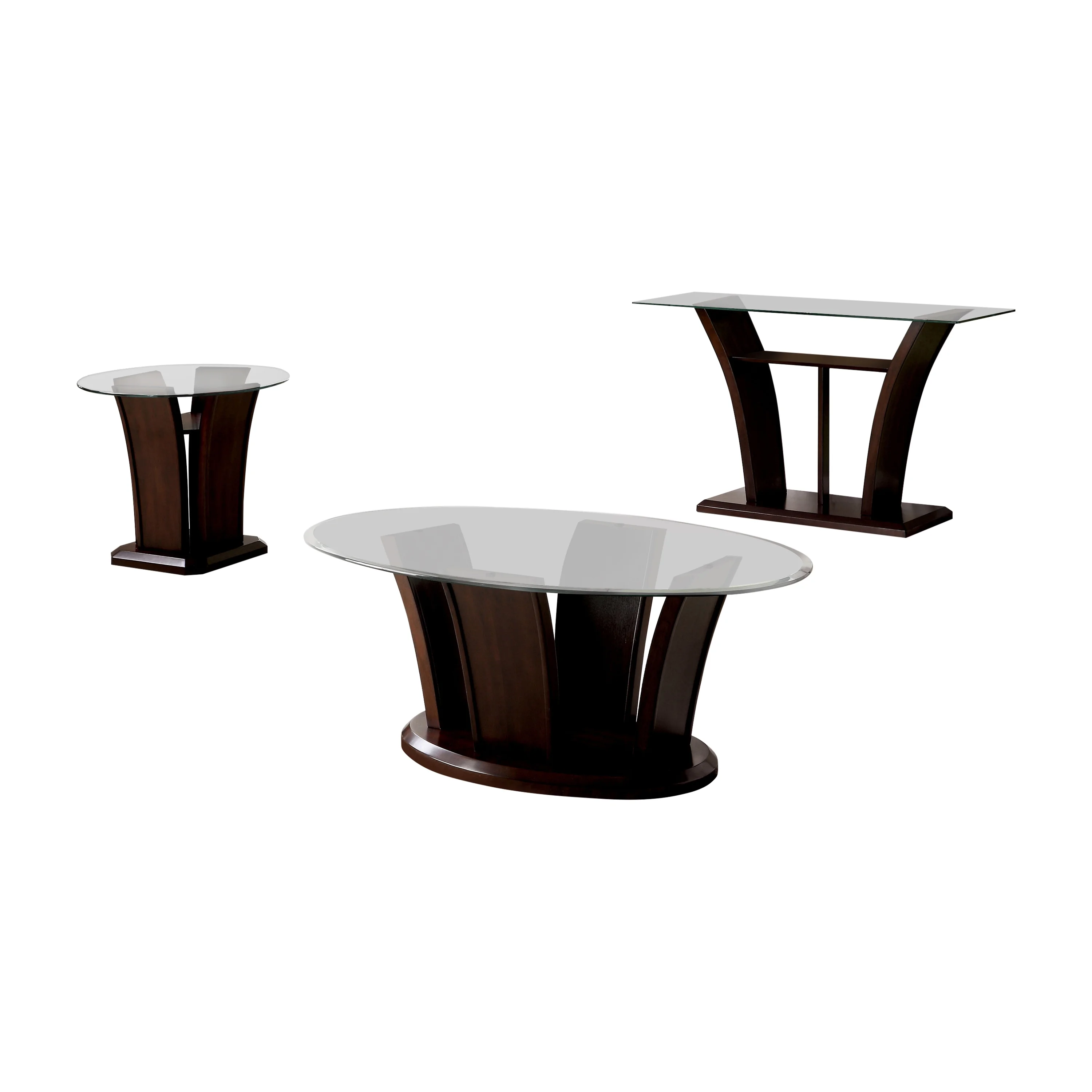 Furniture of America Panna 3-Piece Coffee Table Set, Dark Cherry