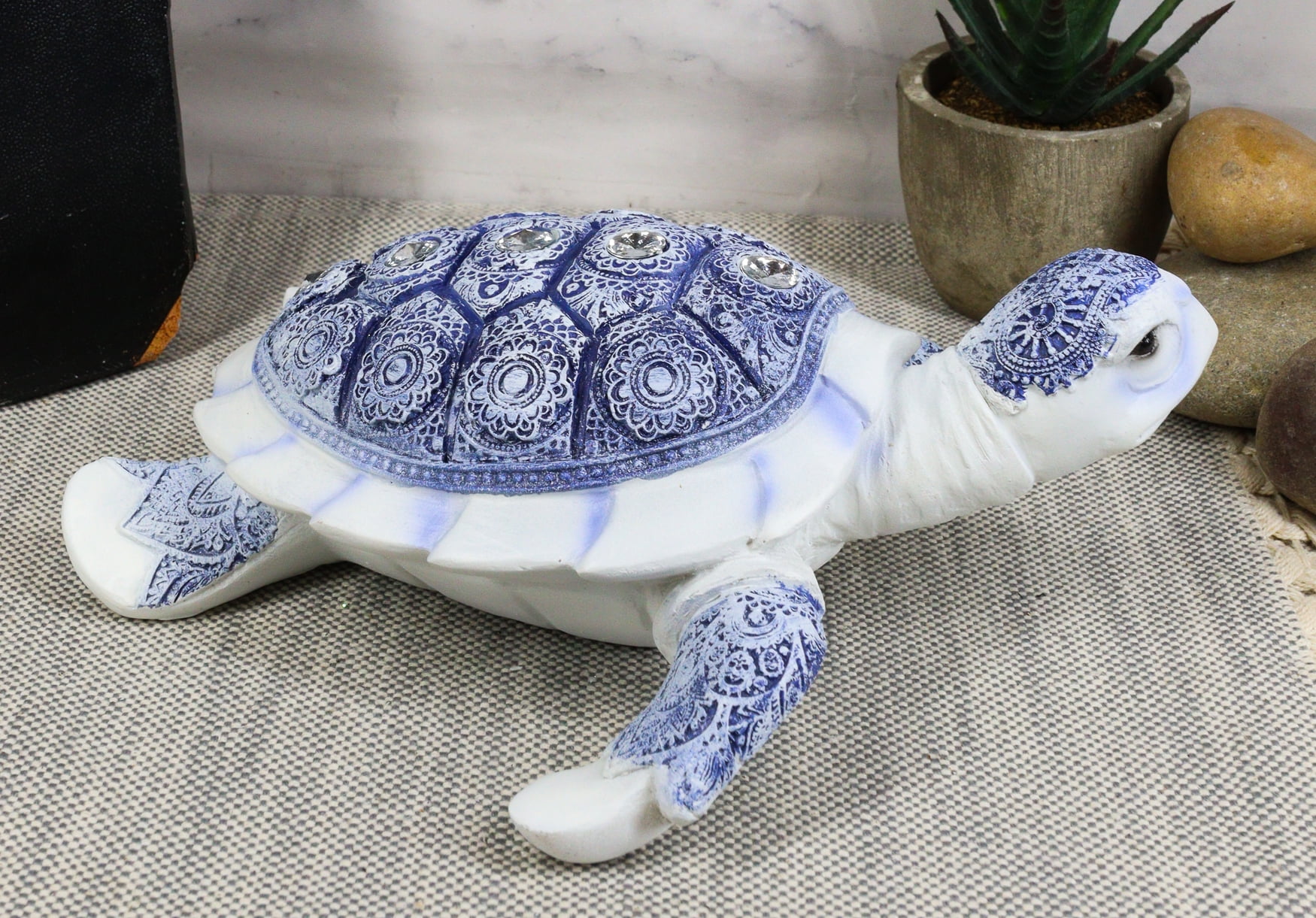 Ming Terracotta Blue And White Feng Shui Celestial Sea Turtle Statue 7.5