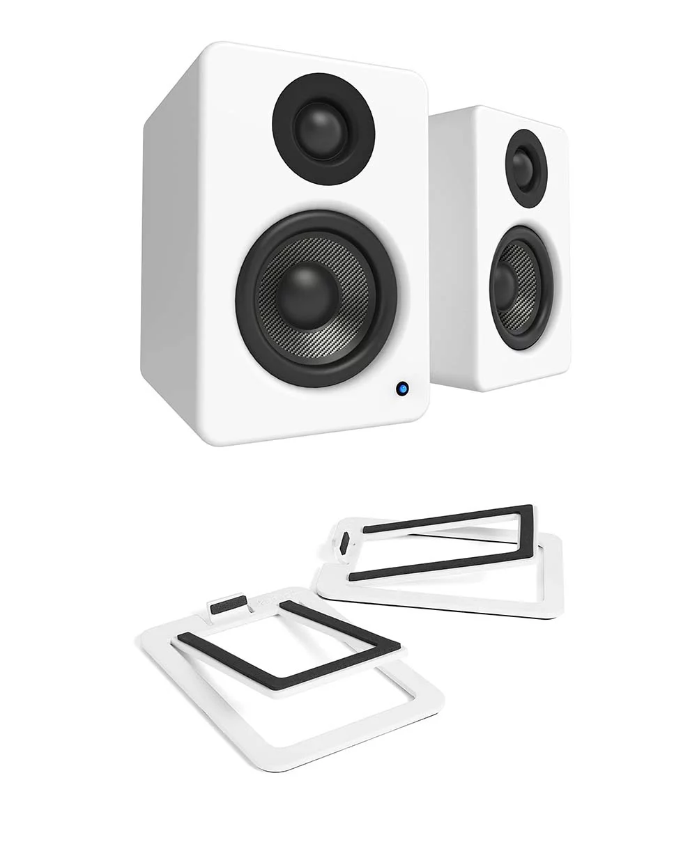 Kanto YU2 100W PC Gaming Desktop Speakers - Matte White (Pair) with Kanto S2W Angled Desktop Speaker Stands - White (Pair) (2022)
