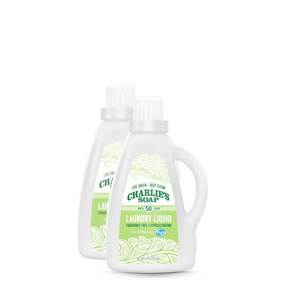 Charlie's Soap Laundry Liquid (50 Loads, 2 Pack) Natural Deep Cleaning Hypoallergenic Laundry Detergent - Safe, Effective and Non-Toxic
