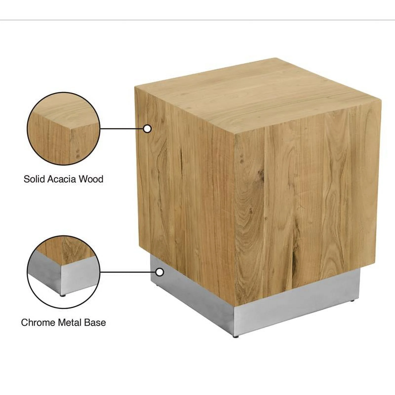 Meridian Furniture Acacia Wooden Top End Table with Durable Chrome Metal Base