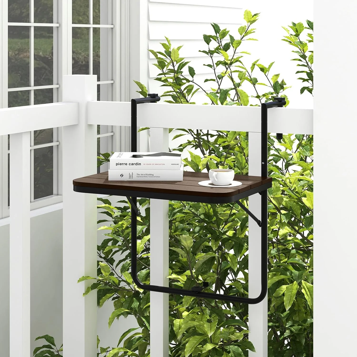 Outdoor Indoor Hanging Table, Folding Railing Table with 3-Level Adjustable Height, Fit Railing from 1