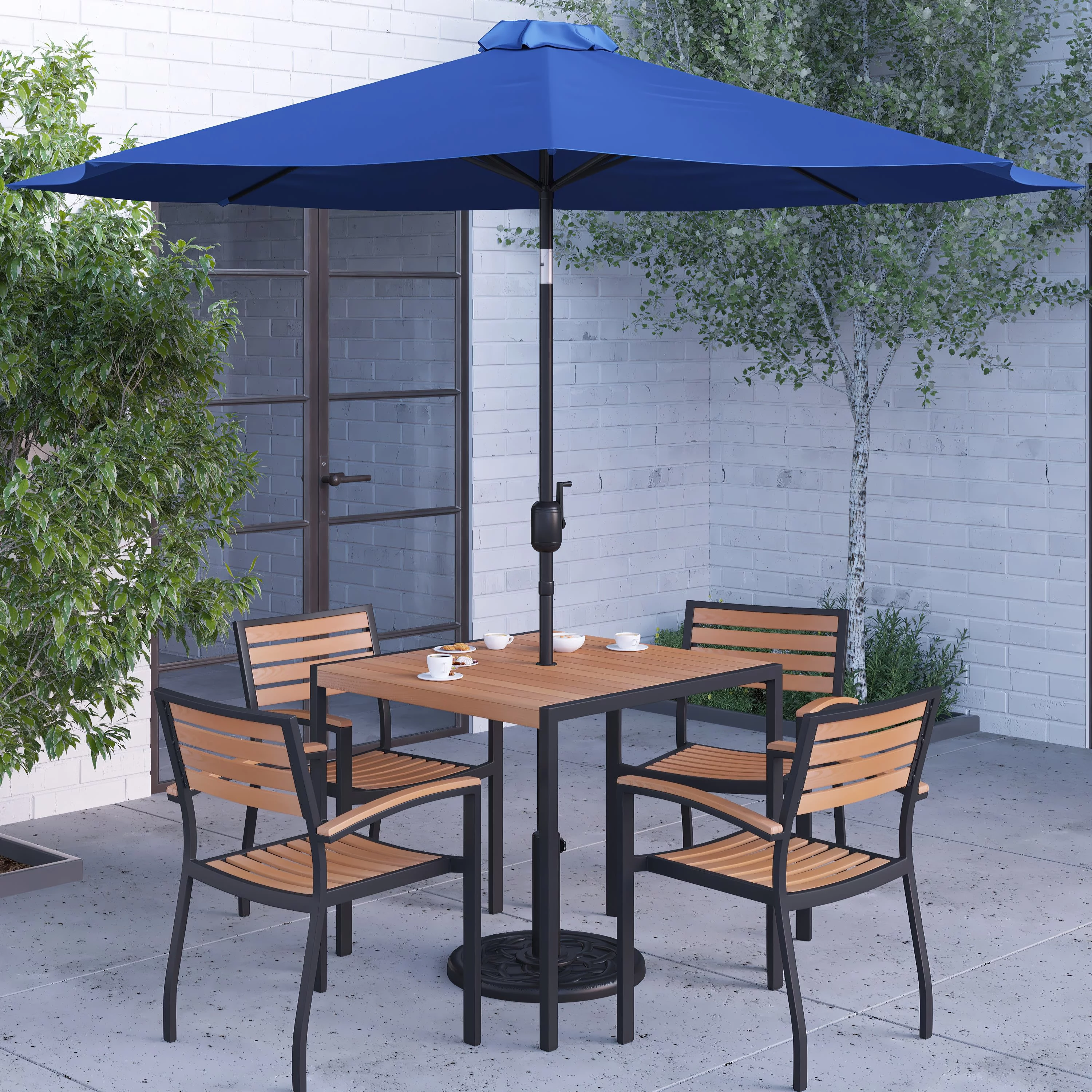 Merrick Lane Seven Piece Faux Teak Patio Dining Set Includes 35