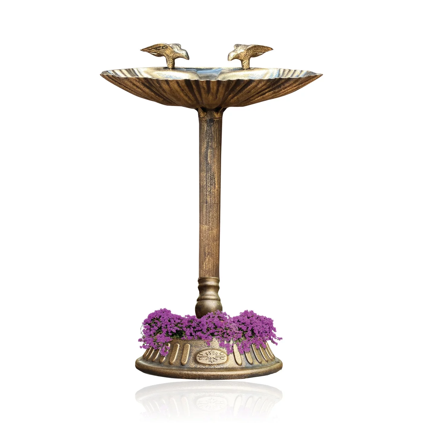 Polyresin Lightweight Antique Outdoor Garden Bird Bath with Bird Decorations - Bronze
