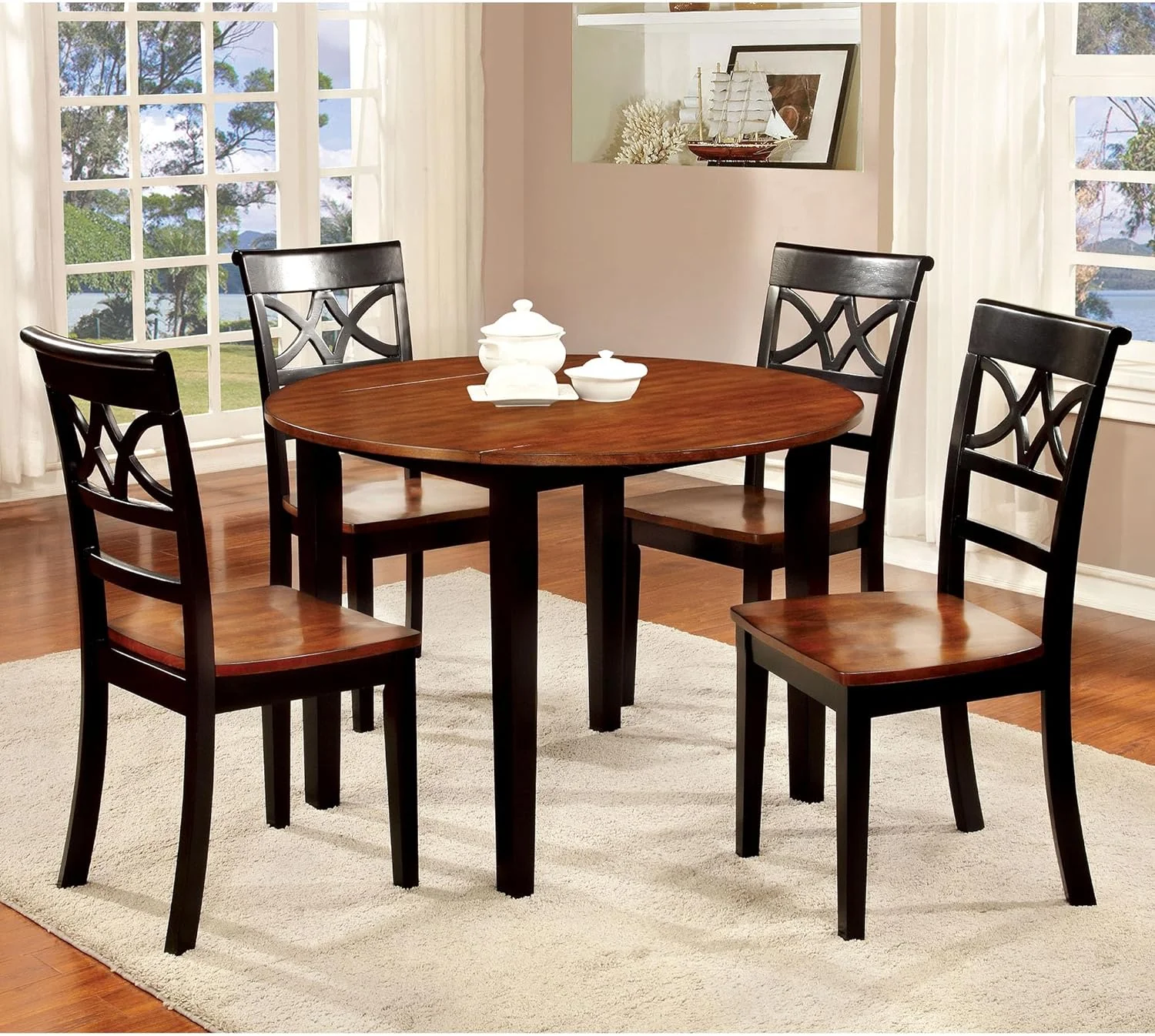 OUWI Cherrine Country Style Dining Chair, Oak/Black, Set of 2