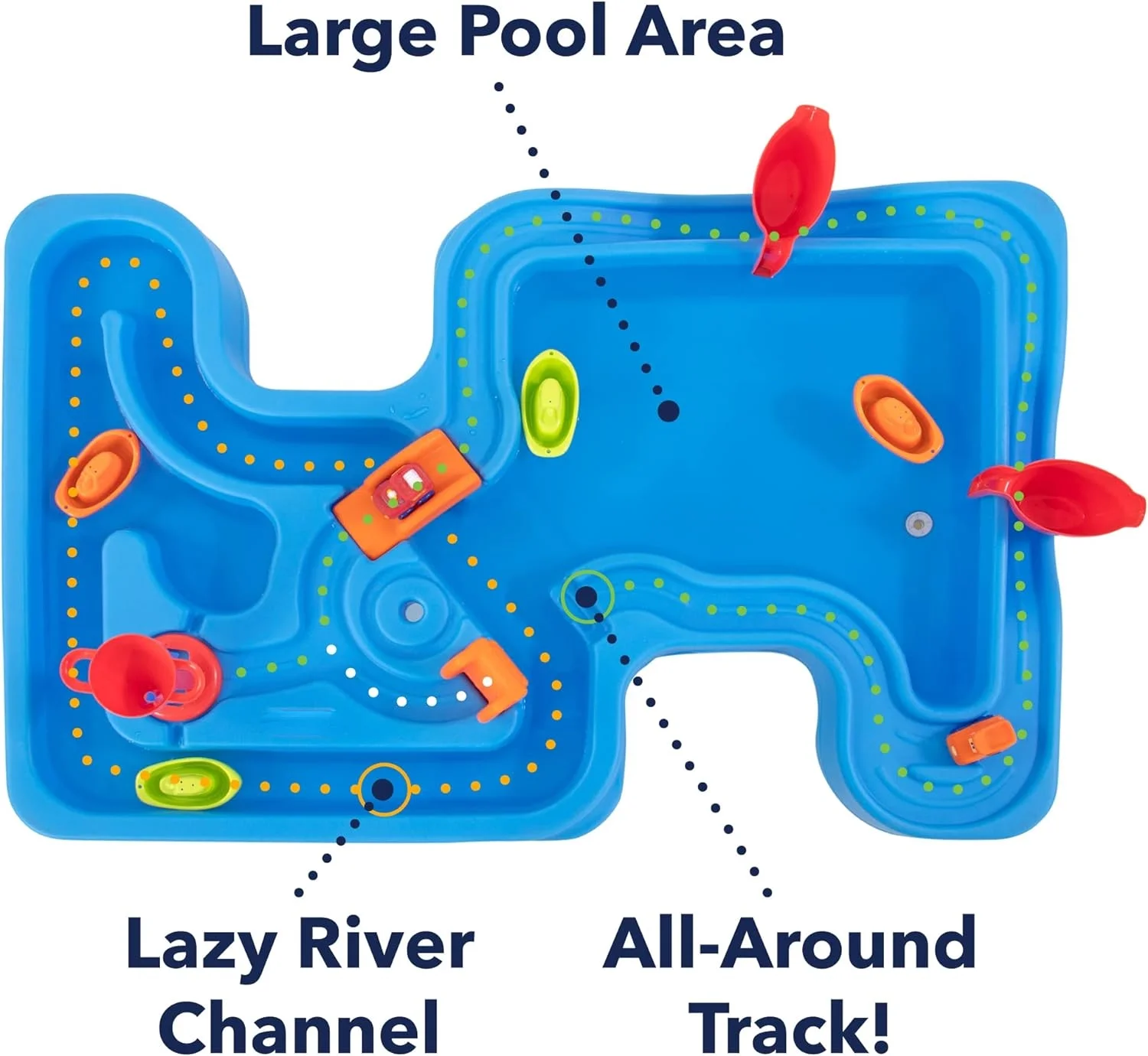 Big River and Roads Water Play Table, Outdoor Activity Table with Track Toys for Toddlers and Kids, 9 Accessories Included, Made in USA