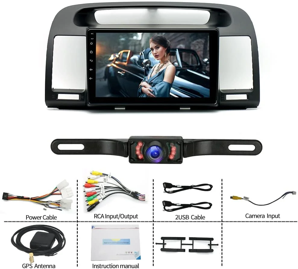 THONZER Android 11.0 Double Din Car Stereo for Toyot-a Camry 2000-2006 9 Inch HD Touchscreen in-Dash GPS Navigation with CarPlay Android Auto Bluetooth/FM Radio/RDS/WiFi/Mirror-Link(2G+32G)