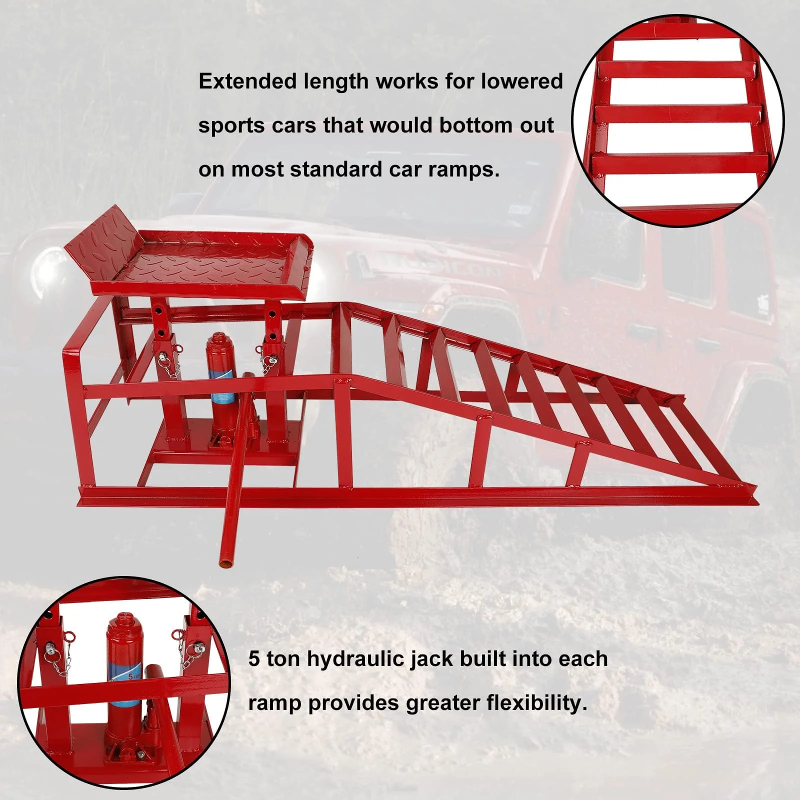 Confote Hydraulic Car Ramp 10000 lbs 5T Hydraulic Ramp with Hydraulic Jack for Auto Car Truck ,1-Pack