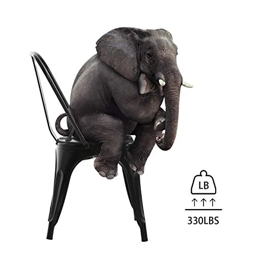 Metal Dining Chairs Set of 4 Indoor Outdoor Patio Chairs Stackable Kitchen Chairs with Back Restaurant Chair 330 LBS Capacity (Black)