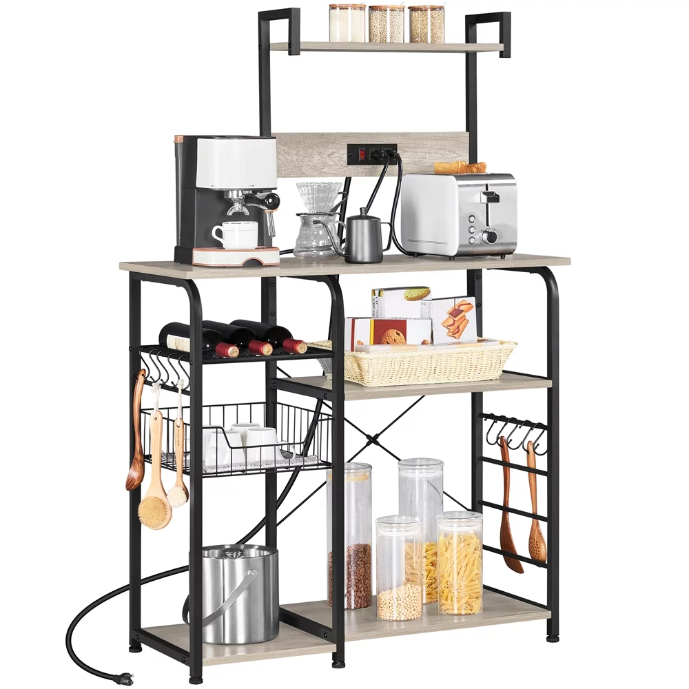 Yaheetech 55'' H 4-Tier Baker's Rack with Power Outlet and 10 S-Hooks, Gray