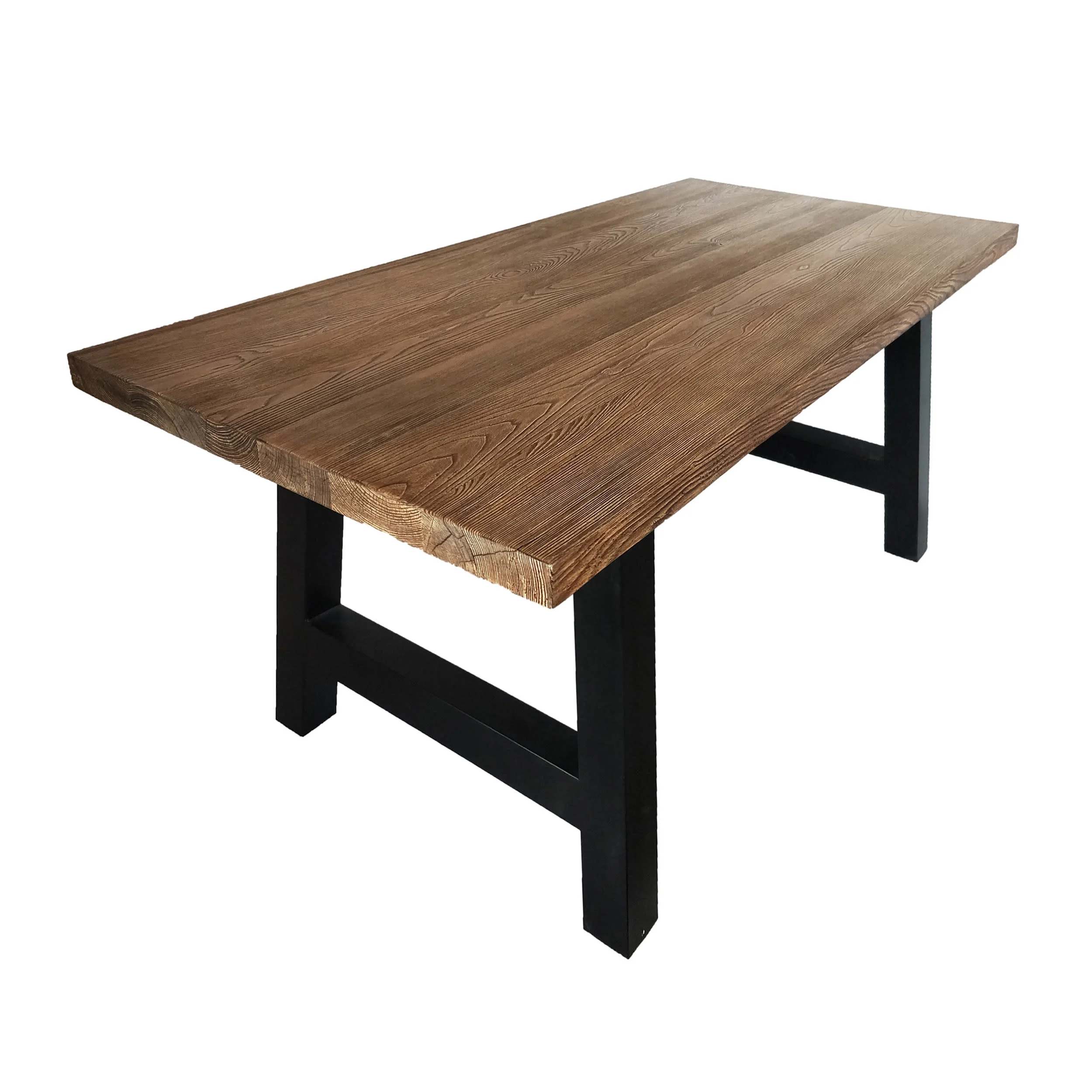 GDF Studio Hammond Outdoor Lightweight Concrete Rectangular Dining Table Natural Oak and Black, 6 Person