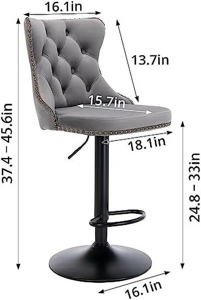 NTTBOBOEC Velvet Swivel  Stools   Adjustable Counter Height  Stools with Wing Back  Nailheads Trim and Sliver Footrest  Modern Button Tufted Upholstered Dining Chairs for Kitchen Island P