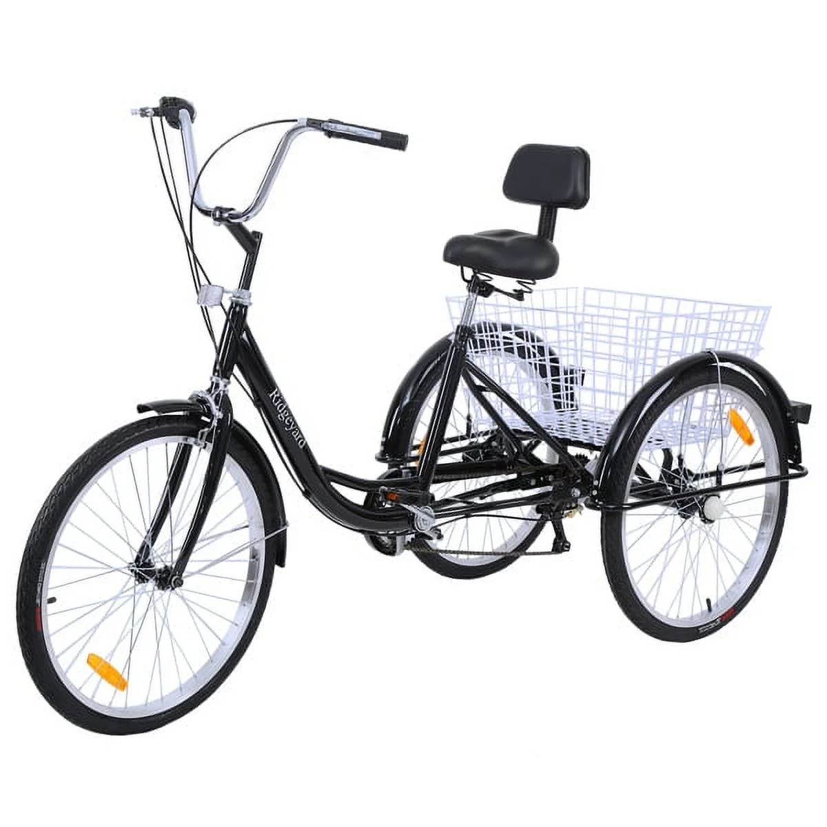 Black Adult Tricycle Cruise Bike, 24' Wheels, Equipped with a Large Size Basket