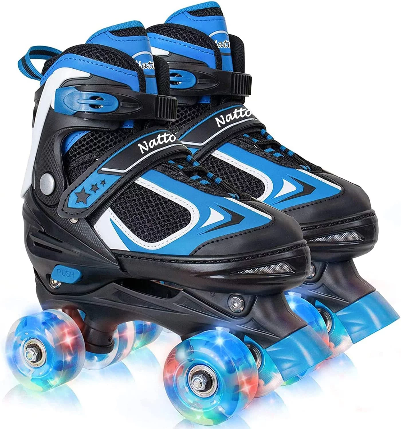 Roller Skates for Boys Girls Kids 4 Sizes Adjustable Quad Skates with Illuminating Wheels Blue Size M