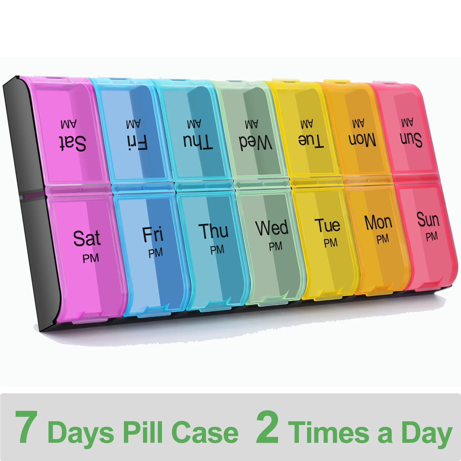 Greencycle Weekly 7 Day Pill Organizer 2 Times A Day Large Pill Cases Moisture-Proof Pill Box AM PM Medicine Organizer Design for Vitamins Fish Oil Compartments Supplements Great for Portable Travel