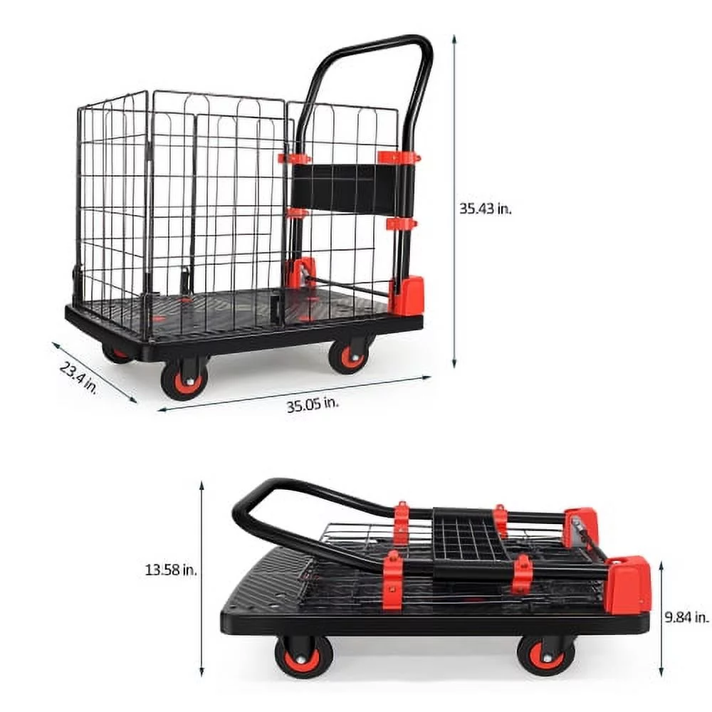 Adrinfly Foldable Platform Push Hand Truck Cart, Basket Cage Cart, 660 lbs. Weight Capacity