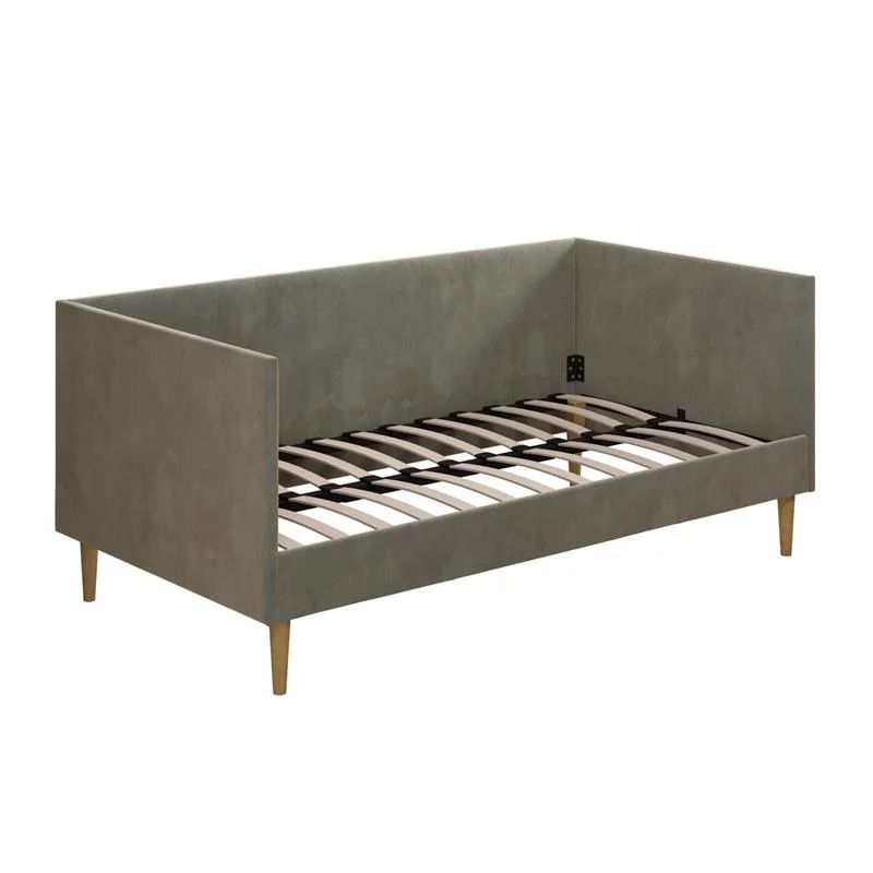 DHP Franklin Mid Century Upholstered Daybed Twin Size in Gray Velvet