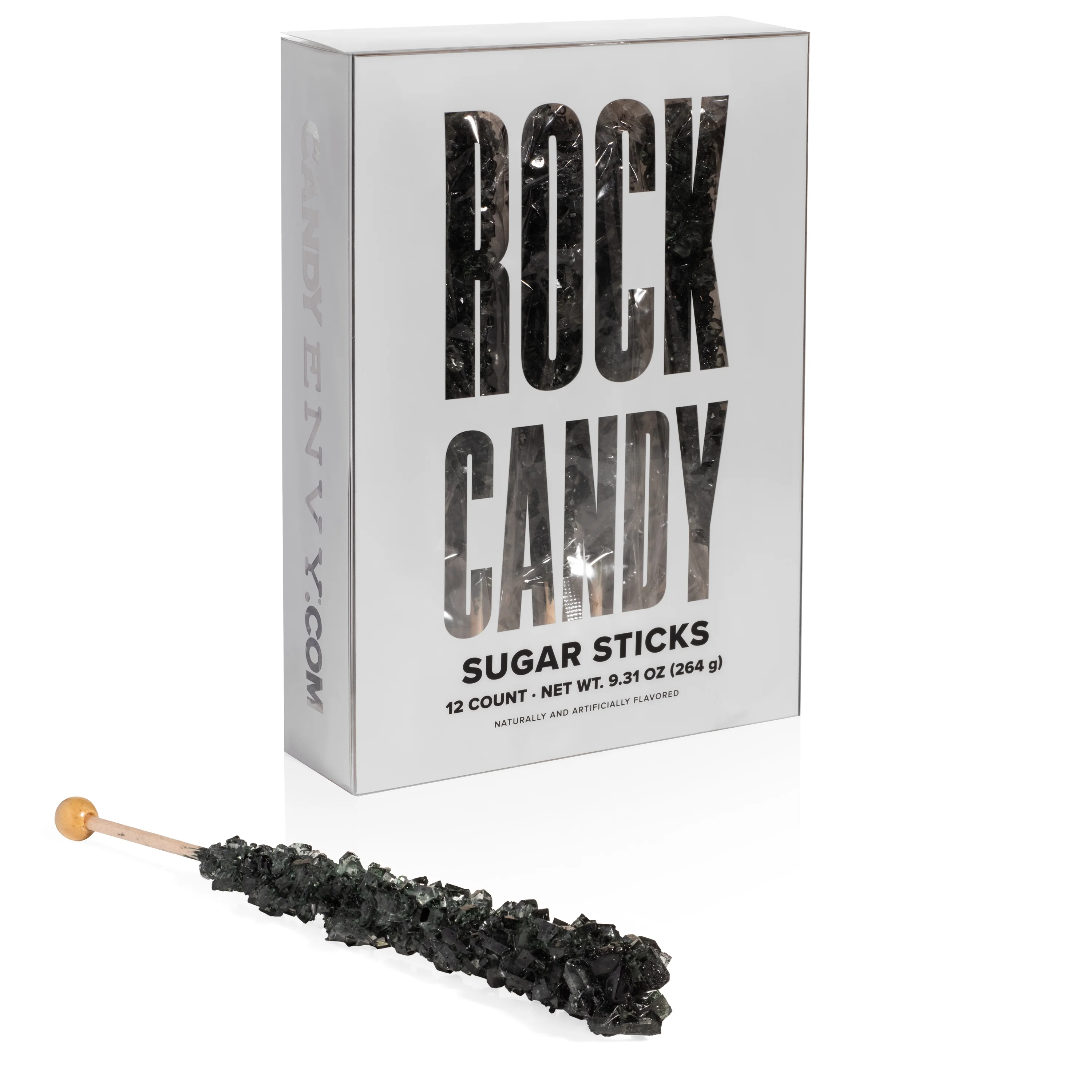 Candy Envy Black Rock Candy Sugar Stick, Black Cherry Flavored, 12 Count, Indiv. Wrapped