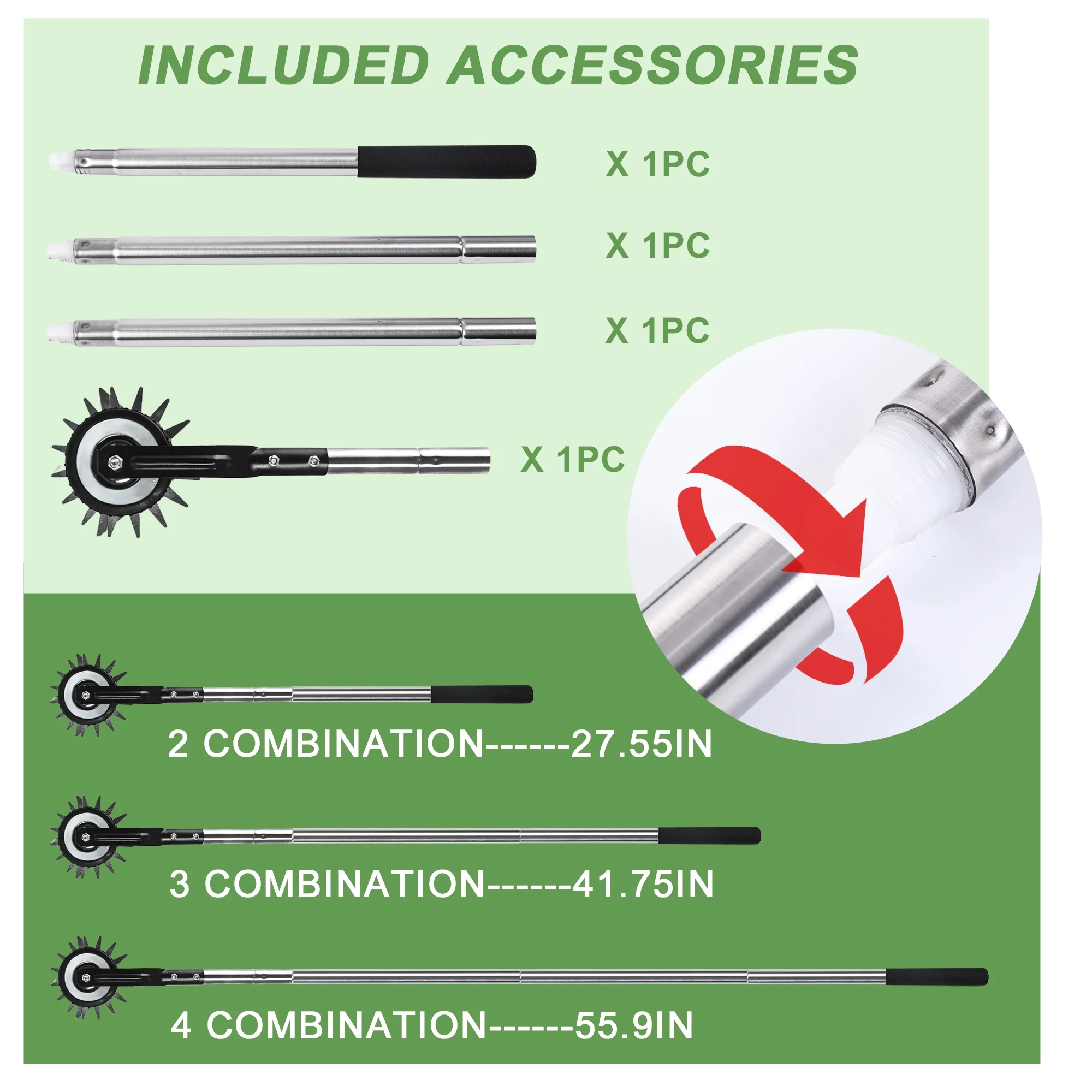 BARAYSTUS Wheel Rotary Edger, Strong 3 Sections Stainless Steel Handle With Cushion Grip