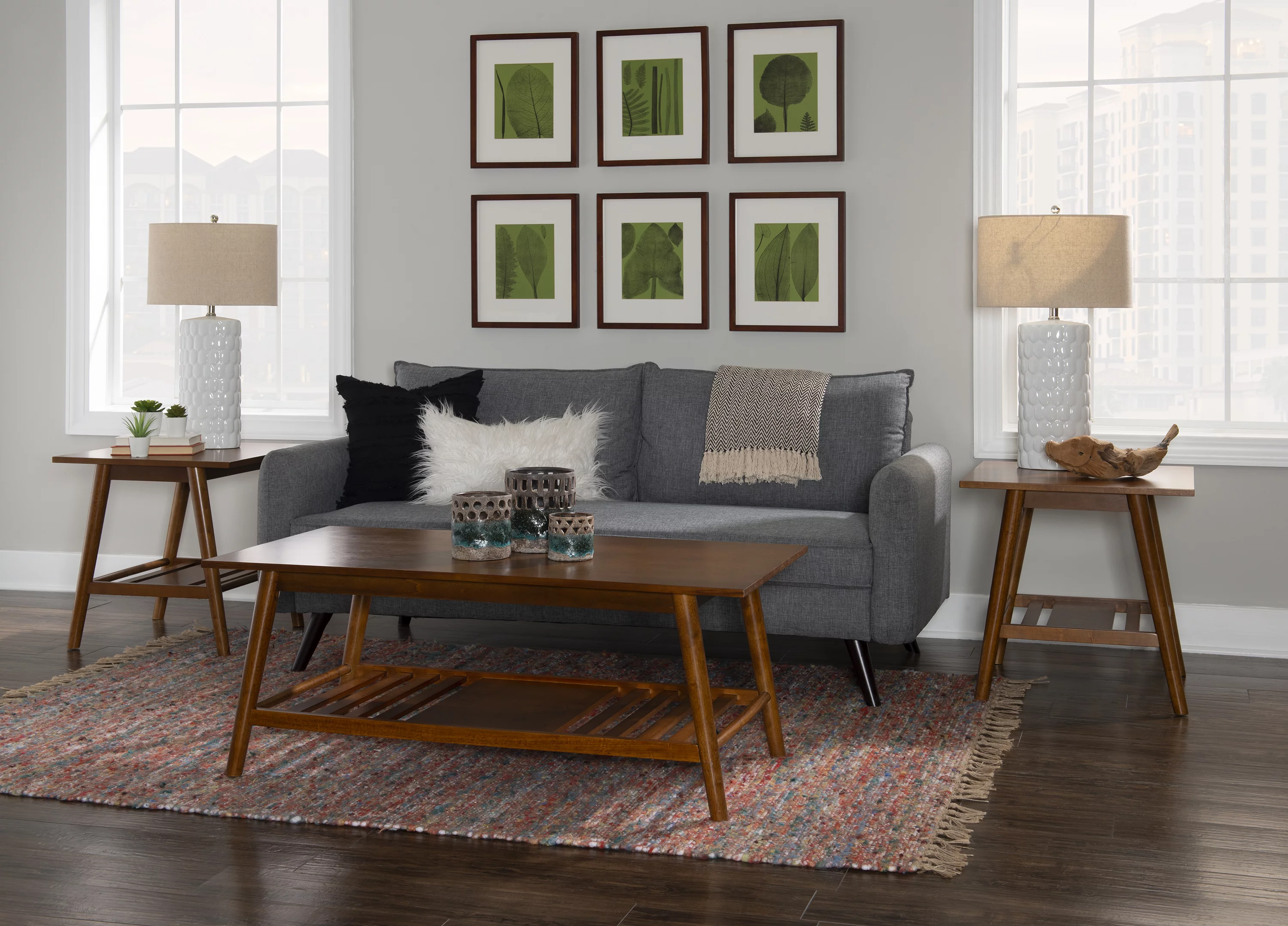 Linon Charlotte 3-Piece Coffee and End Table Set, Walnut