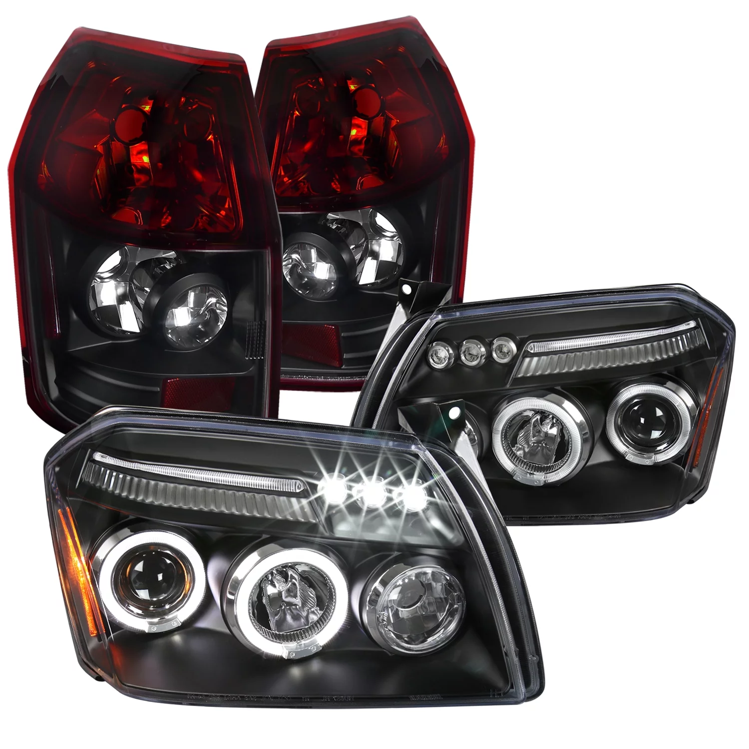 Spec-D Tuning Halo Projector Headlights + LED Driving Fog Lamps Compatible with Dodge Magnum Left + Right Pair Headlamps Assembly