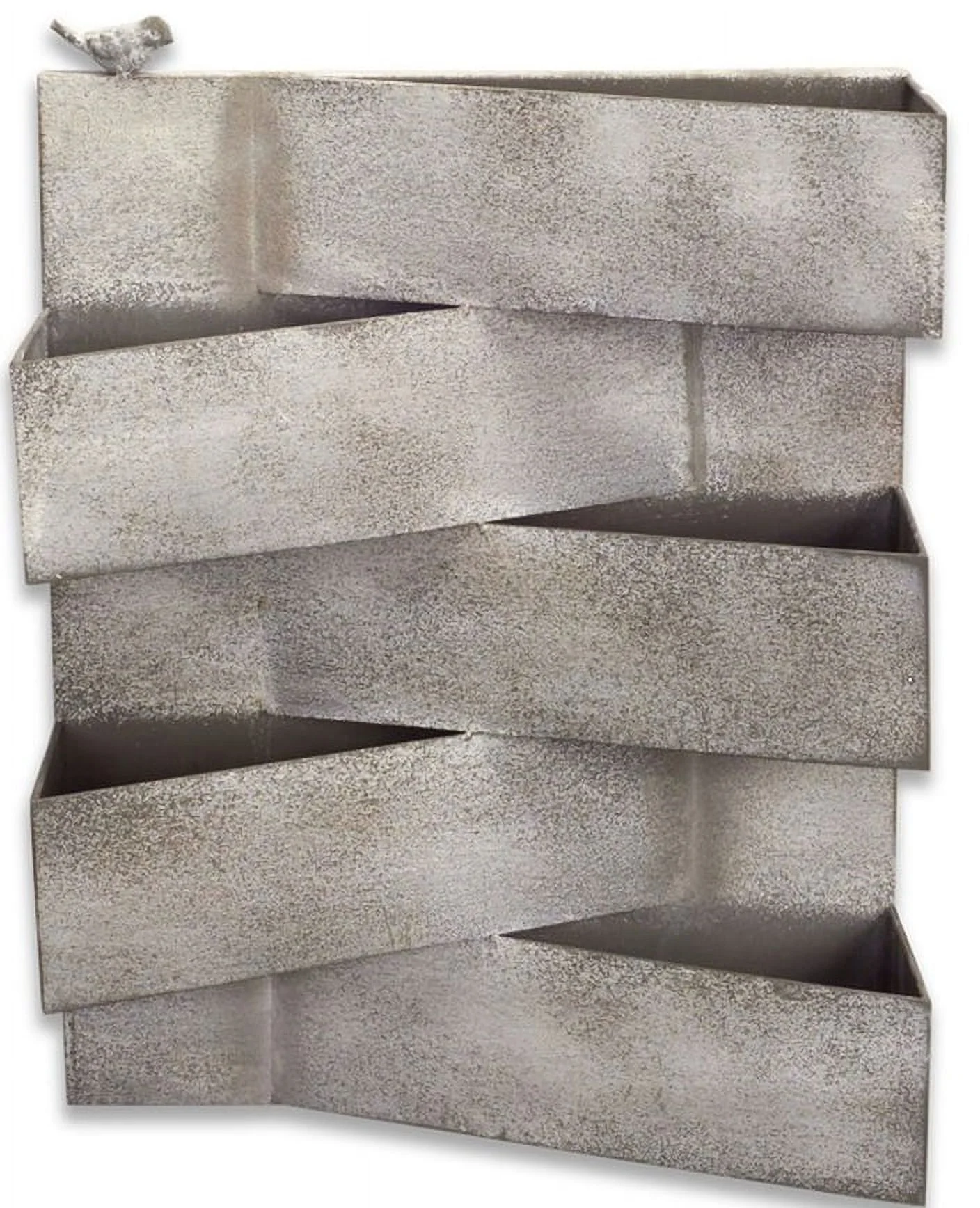 Melrose International  16 x 21 in. Metal Planter with Bird, Grey & White