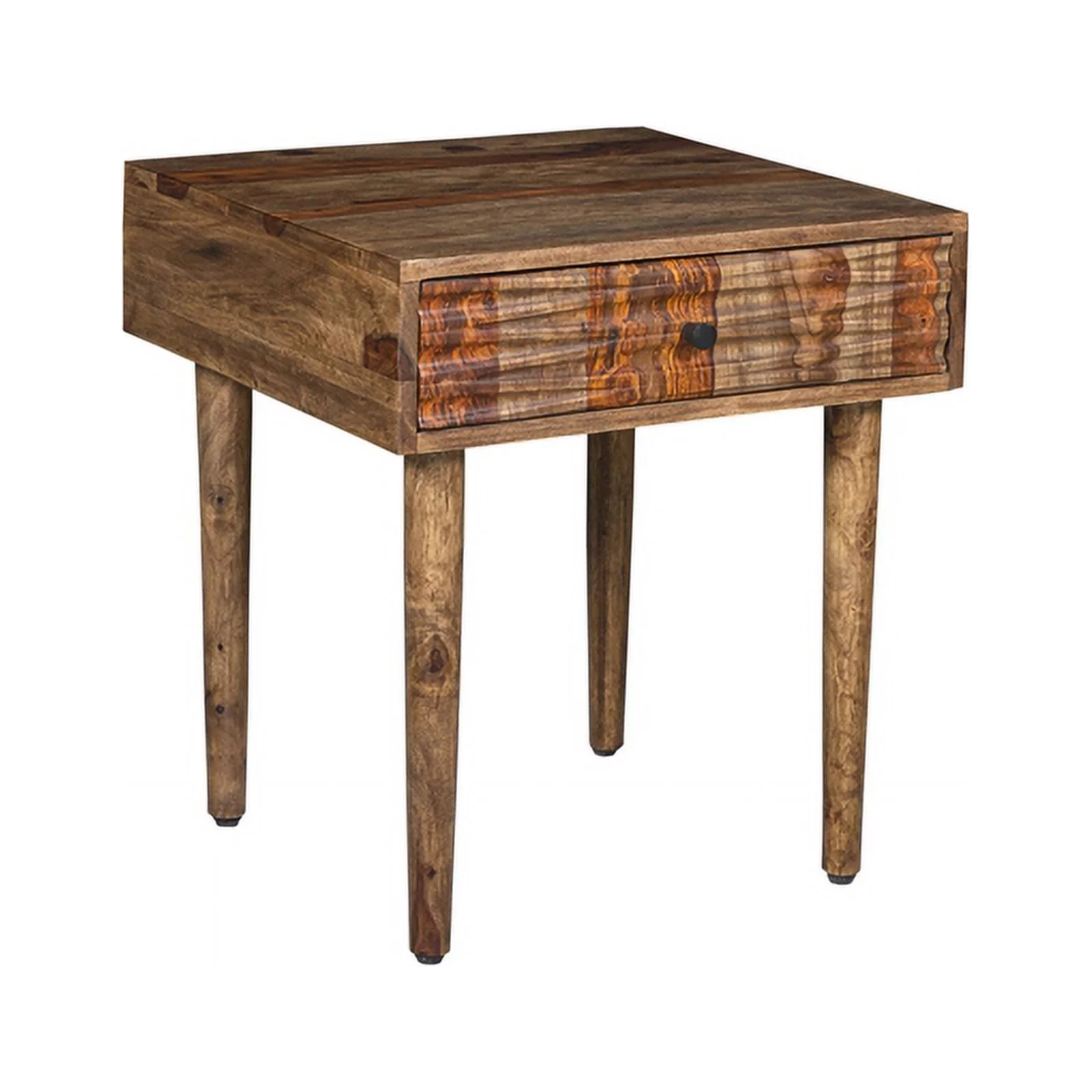 Home Square Drawer Solid Sheesham Wood End Table in Brown - Set of 2