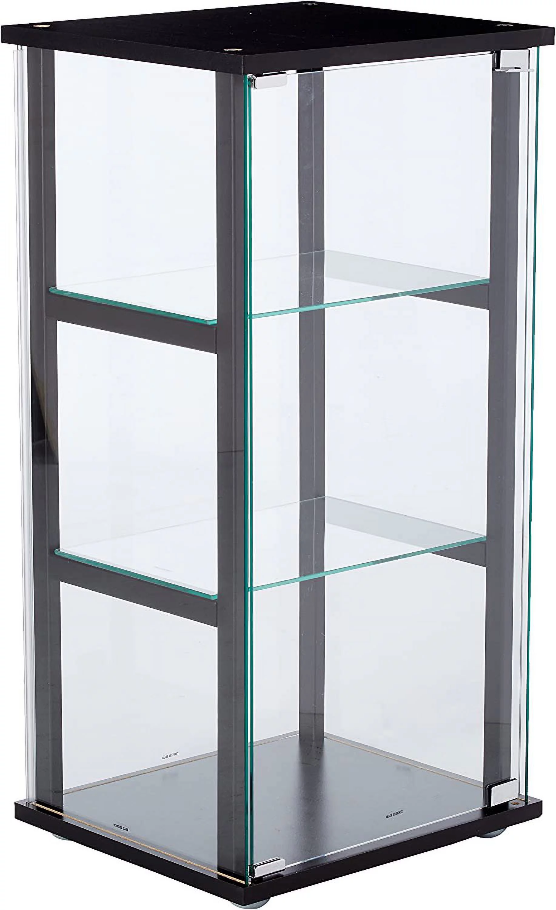 Furniture Modern 4 Shelf Curio Cabinet, Display Stand Clear Tempered Glass Black Wood Frame