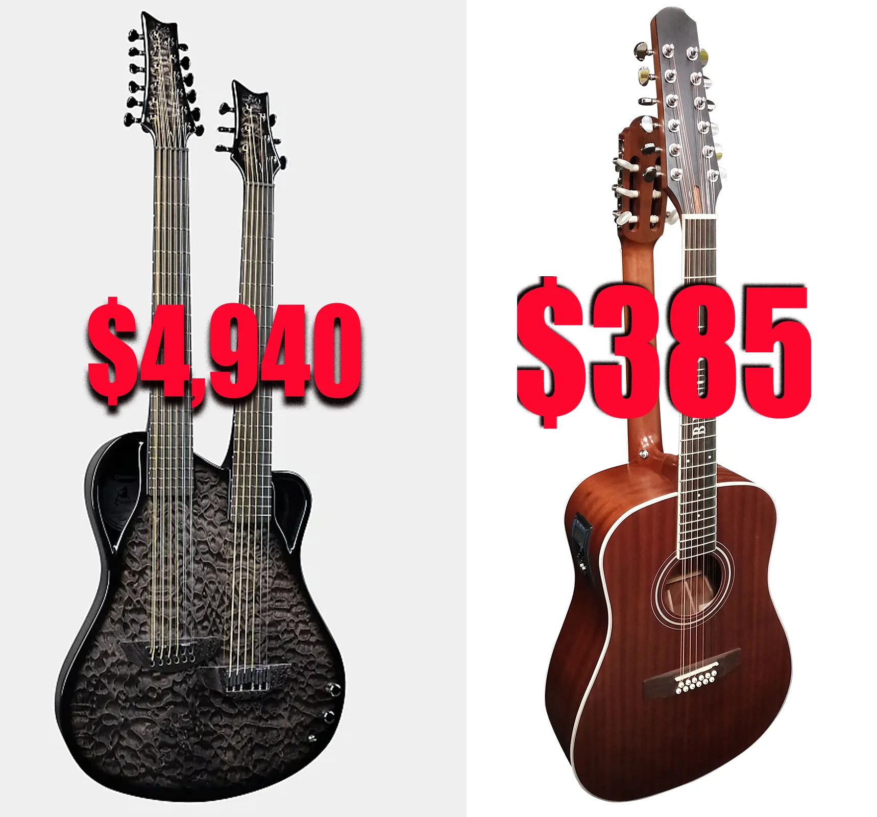 12 String Acoustic / 6 String Acoustic, Double Sided, Travel, Dreadnought , Busuyi Guitar, (Sunset) All Levels