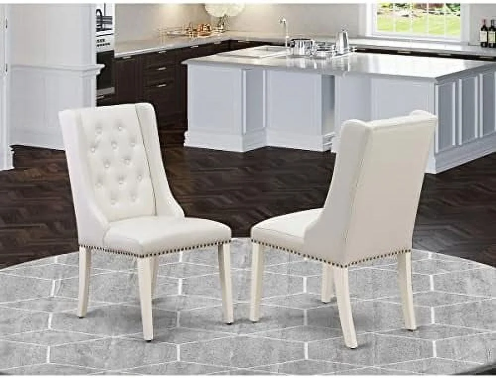 HBBOOMLIFE FOP2T44 Forney Parson Chairs - Button Tufted Nailhead Trim Light grey Faux Leather Padded Dining Chairs  Set of 2  Linen White